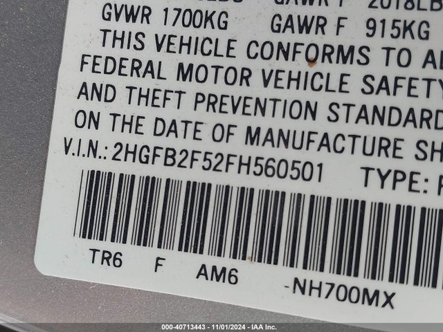 Honda Civic Lx 2015 2HGFB2F52FH560501 Image 9