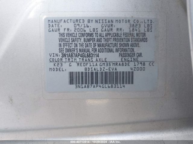 3N1AB7AP4GL683114 Nissan SENTRA SV