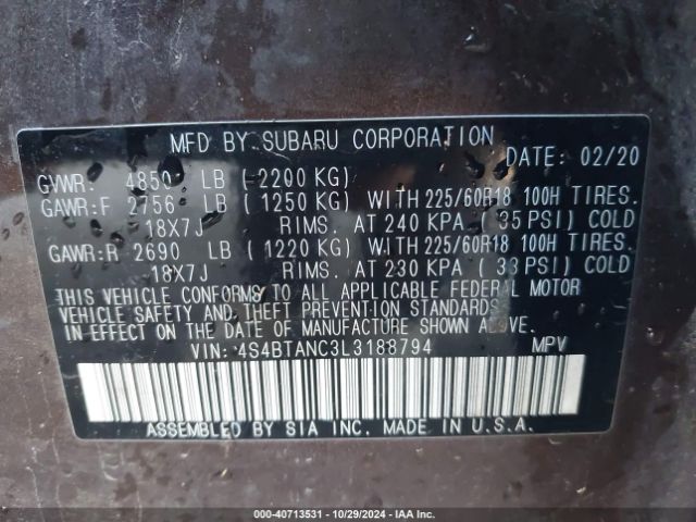 4S4BTANC3L3188794 Subaru Outback Limited