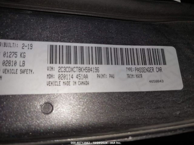2C3CDXCT8KH584196 Dodge Charger R/t Rwd