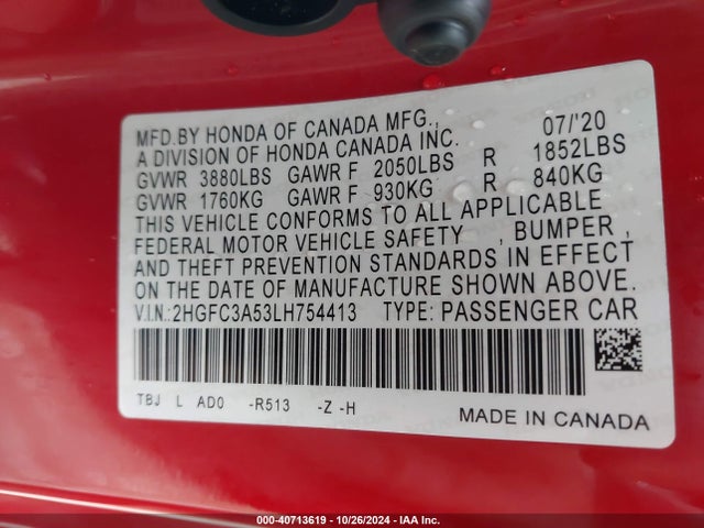 Honda CIVIC SI COUPE 2020 2HGFC3A53LH754413 Image 9