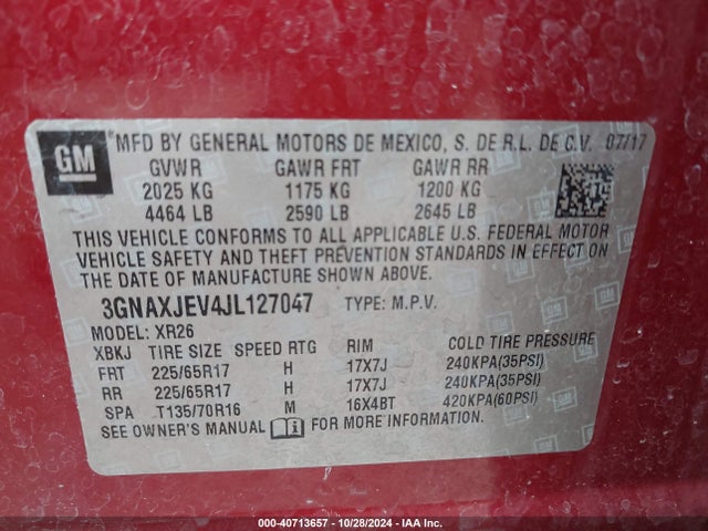 Chevrolet EQUINOX LT 2018 3GNAXJEV4JL127047 Image 9