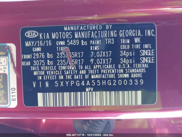 KIA Sorento 3.3l Lx 2017 5XYPG4A55HG200339 Image 9