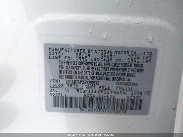 3N1AB7APXEY290878 Nissan SENTRA SL