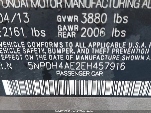 5NPDH4AE2EH457916 Hyundai Elantra Limited