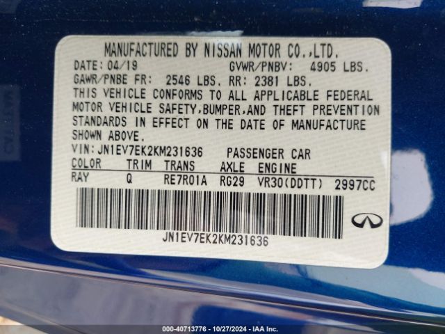 JN1EV7EK2KM231636 Infiniti Q60 3.0t Luxe