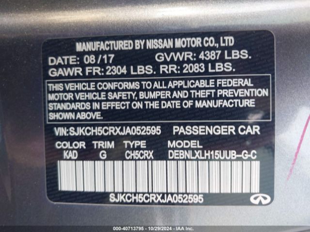 SJKCH5CRXJA052595 Infiniti Qx30 Luxury