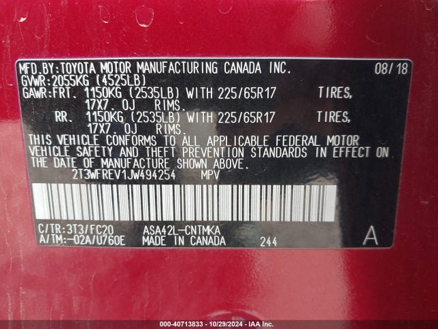 2T3WFREV1JW494254 Toyota Rav4 Adventure/xle