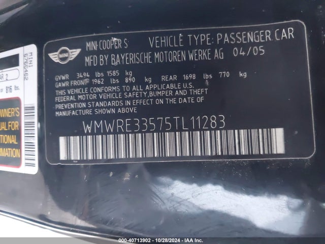 2005 MINI COOPER S WMWRE33575TL11283 Photo 8