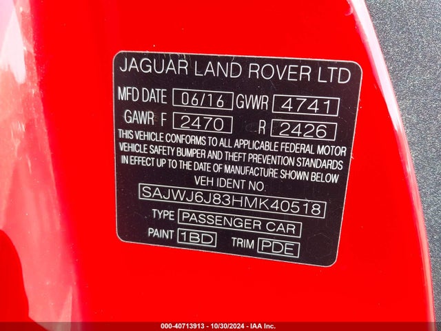 SAJWJ6J83HMK40518 Jaguar F-type Svr