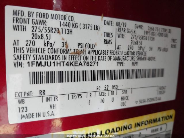 1FMJU1HT4KEA76271 Ford Expedition Xlt