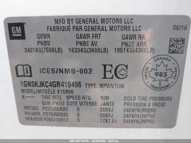 Chevrolet Suburban Ltz 2016 1GNSKJKC4GR419496 Image 9