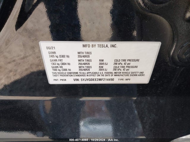 2021 TESLA MODEL Y 5YJYGDEE2MF214490 Photo 8