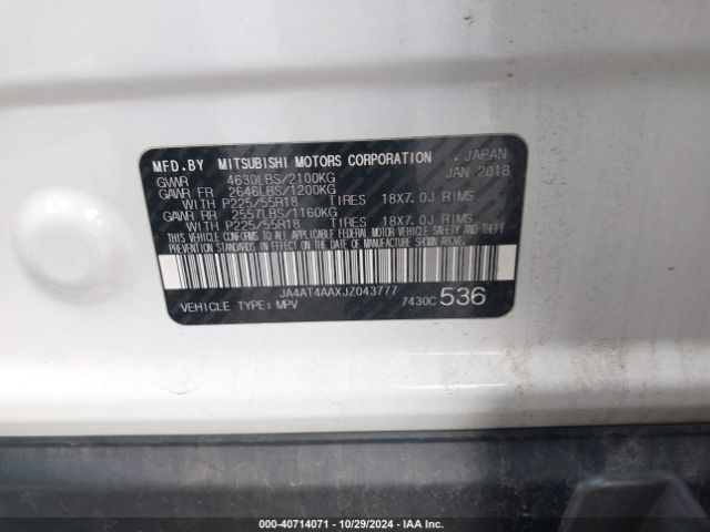 JA4AT4AAXJZ043777 Mitsubishi Eclipse Cross Le
