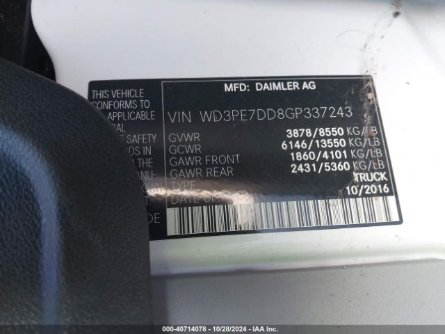 WD3PE7DD8GP337243 Mercedes-Benz Sprinter 2500 Normal Roof