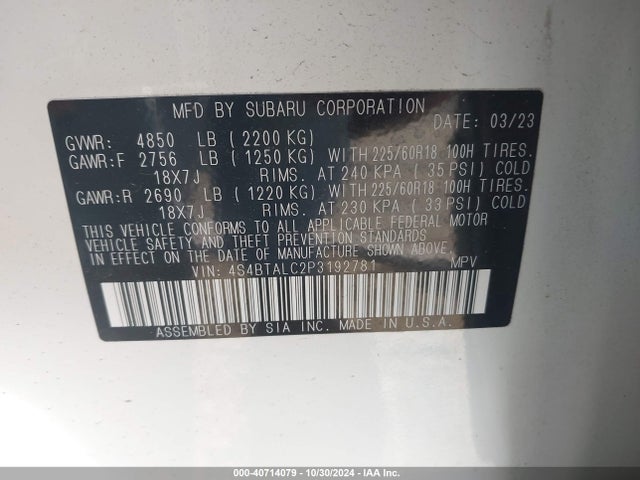 Subaru Outback Onyx Edition 2023 4S4BTALC2P3192781 Image 9