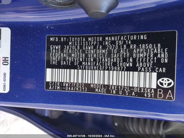 Toyota Corolla S Plus 2015 5YFBURHE6FP199877 Image 9