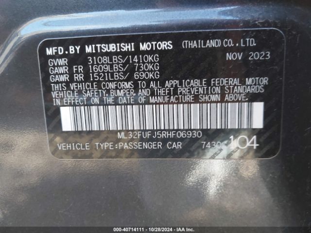 ML32FUFJ5RHF06930 Mitsubishi Mirage G4 Es