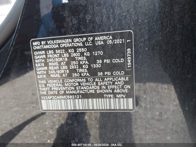 Volkswagen Atlas 2.0t S 2021 1V2AP2CA6MC592121 Image 9