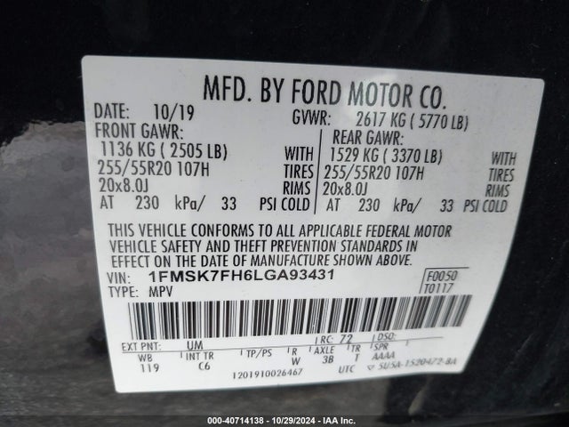 Ford Explorer Limited 2020 1FMSK7FH6LGA93431 Image 9
