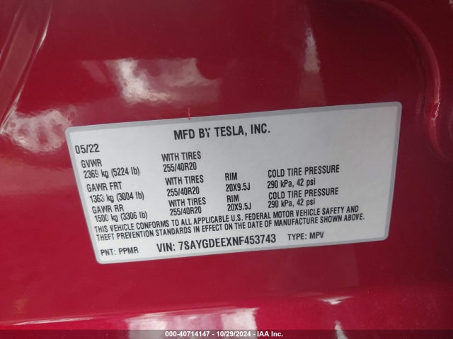 2022 TESLA MODEL Y 7SAYGDEEXNF453743 Photo 8