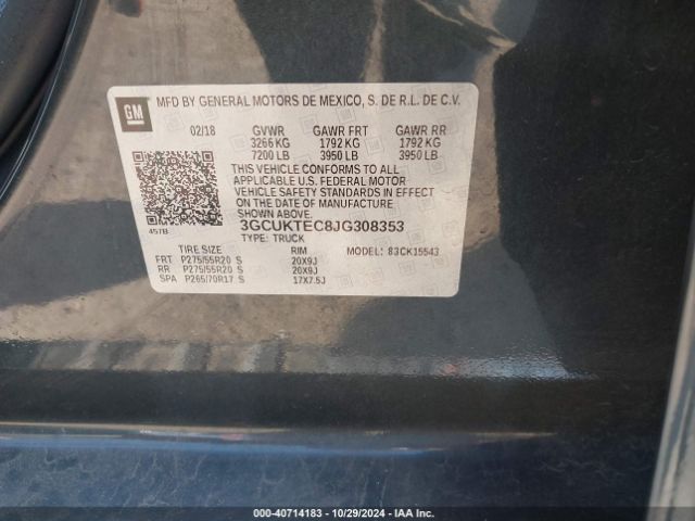 3GCUKTEC8JG308353 Chevrolet Silverado 1500 High Country