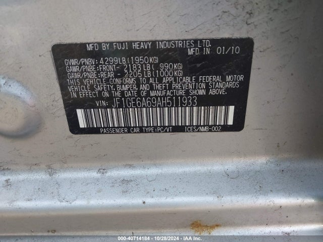 Продаж на аукціоні авто 2010 Subaru Impreza 2.5i, vin: JF1GE6A69AH511933, номер лоту: 40714184