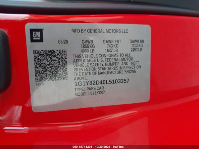 1G1Y82D40L5103357 Chevrolet Corvette Stingray Rwd  3lt