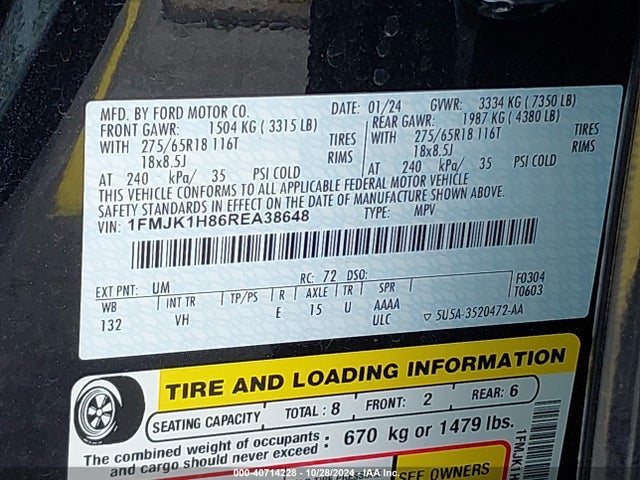 Ford Expedition Xlt Max 2024 1FMJK1H86REA38648 Image 9
