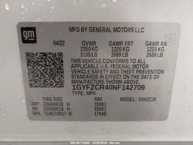 1GYFZCR40NF142709 Cadillac Xt4 Fwd Premium Luxury