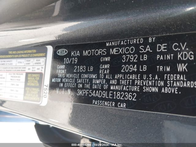 3KPF54AD9LE182362 KIA FORTE EX