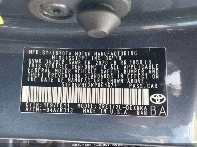 Toyota COROLLA LE 2019 5YFBURHE2KP861674 Image 9