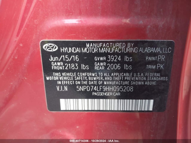 Hyundai ELANTRA SE 2017 5NPD74LF9HH095208 Image 9