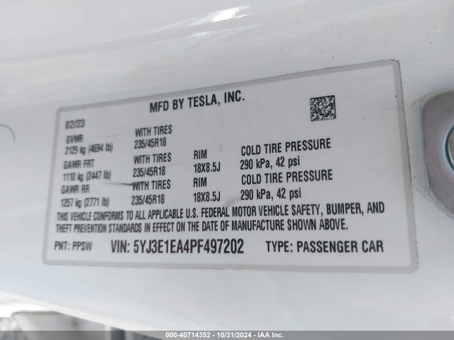 2023 TESLA MODEL 3 5YJ3E1EA4PF497202 Photo 8