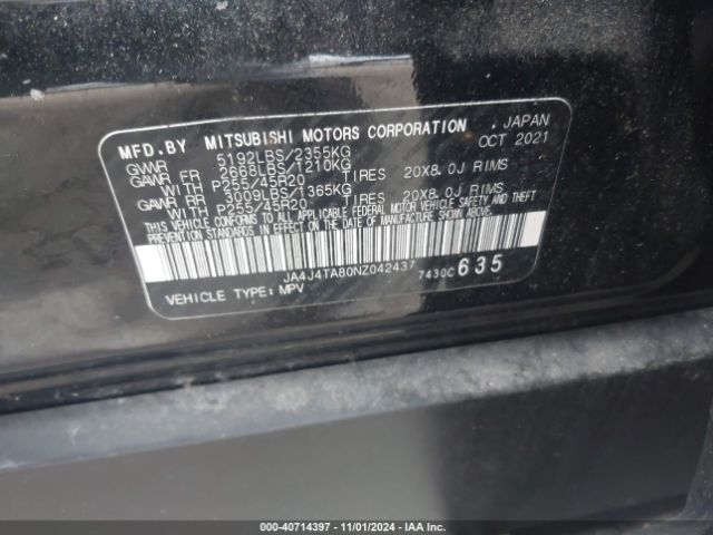 JA4J4TA80NZ042437 Mitsubishi Outlander Es 2.5