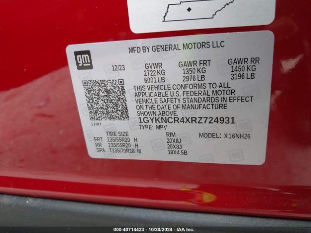 1GYKNCR4XRZ724931 Cadillac Xt5 Fwd Premium Luxury