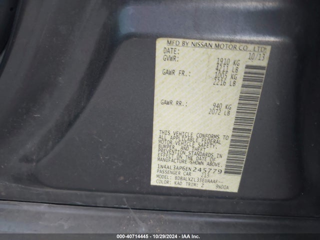 Nissan Altima 2.5 Sl 2014 1N4AL3AP6EN245779 Image 9