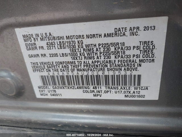2013 MITSUBISHI OUTLANDER SPORT 4A4AR5AU2DE019532 Photo 8