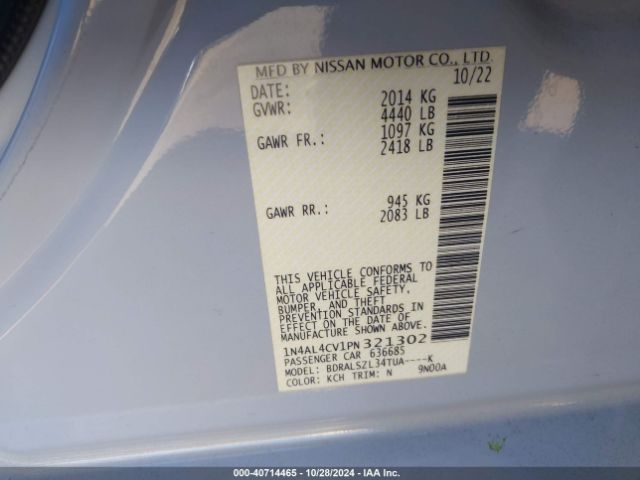 1N4AL4CV1PN321302 Nissan Altima Sr Vc-turbo Fwd