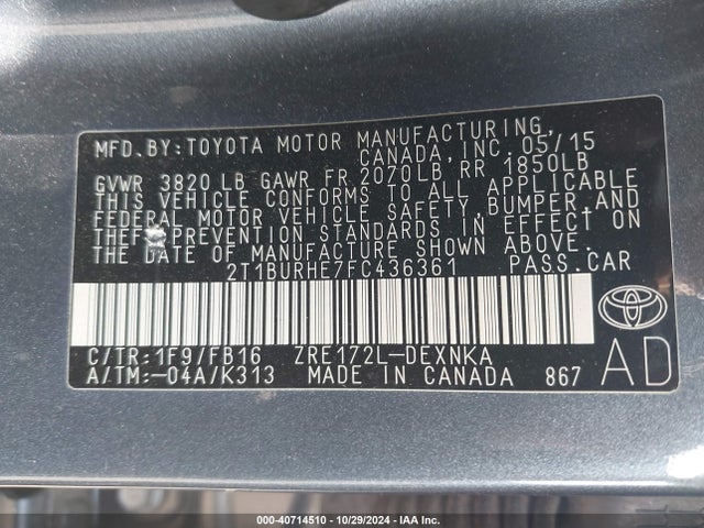 Toyota COROLLA LE 2015 2T1BURHE7FC436361 Image 9