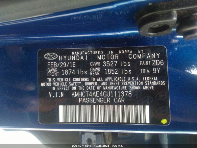 KMHCT4AE4GU111378 Hyundai ACCENT SE