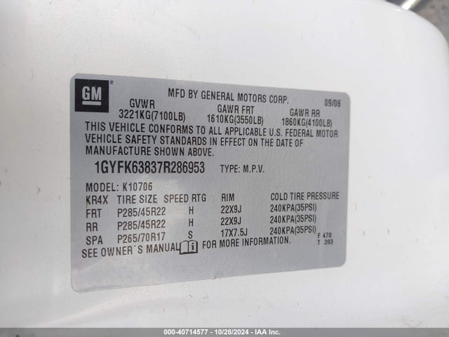 2007 CADILLAC ESCALADE 1GYFK63837R286953 Photo 8