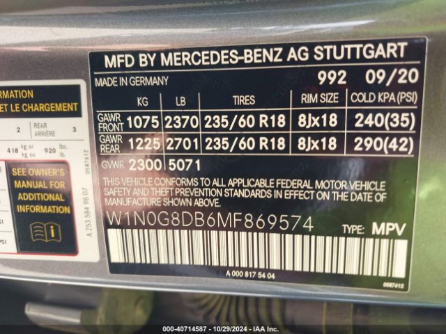 W1N0G8DB6MF869574 Mercedes-Benz Glc 300 Suv