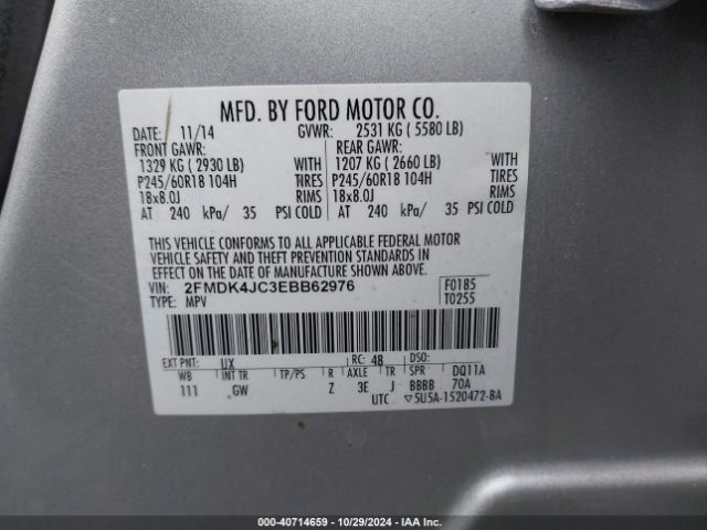 2FMDK4JC3EBB62976 Ford EDGE SEL