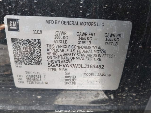 5GAEVAKW3LJ163482 Buick Enclave Awd Essence