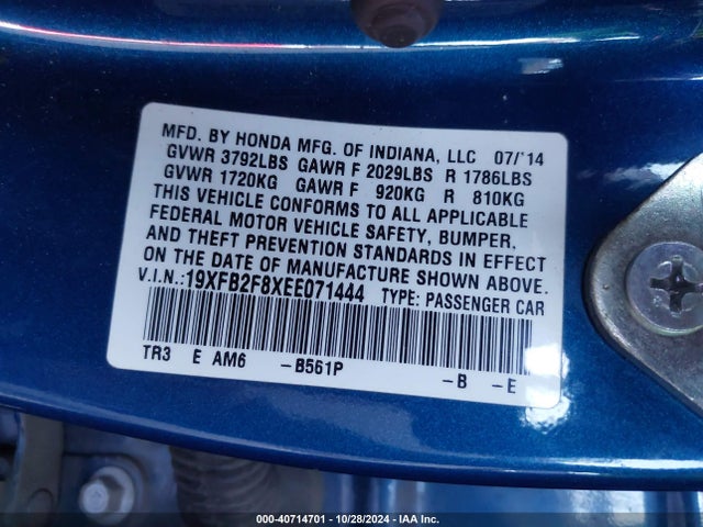 Honda CIVIC EX 2014 19XFB2F8XEE071444 Image 9