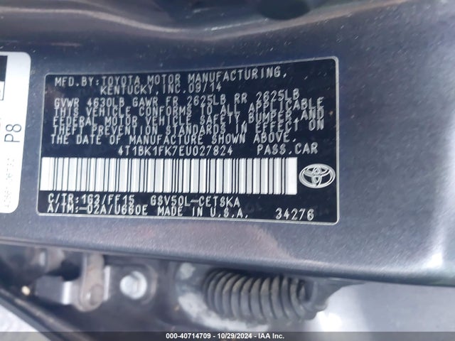 4T1BK1FK7EU027824 Toyota Camry Se V6