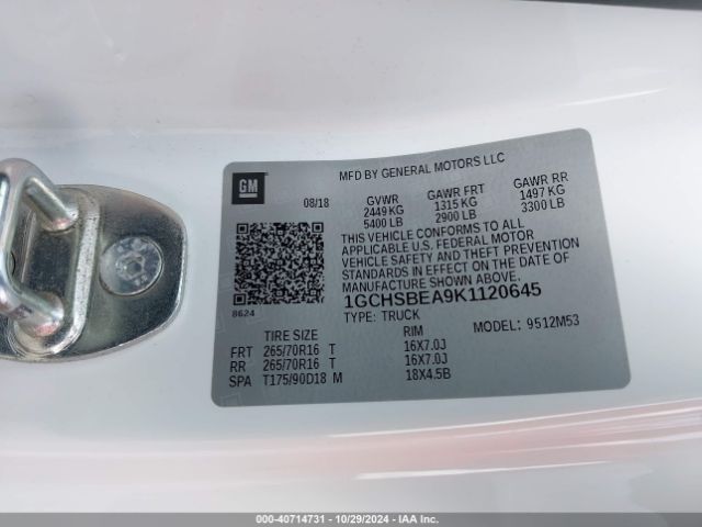 1GCHSBEA9K1120645 Chevrolet Colorado Wt