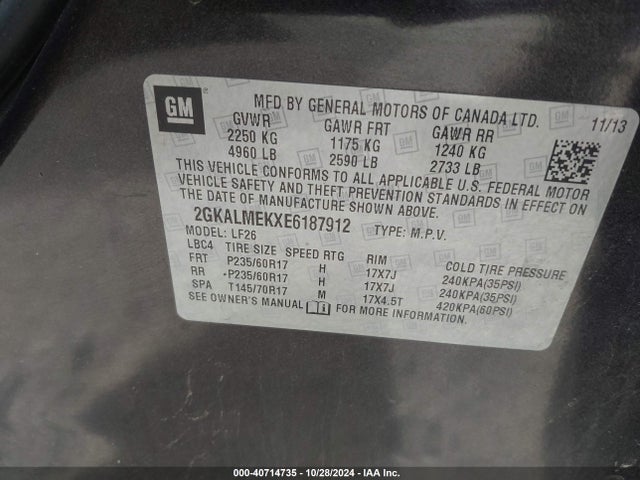 GMC Terrain Sle-1 2014 2GKALMEKXE6187912 Image 9