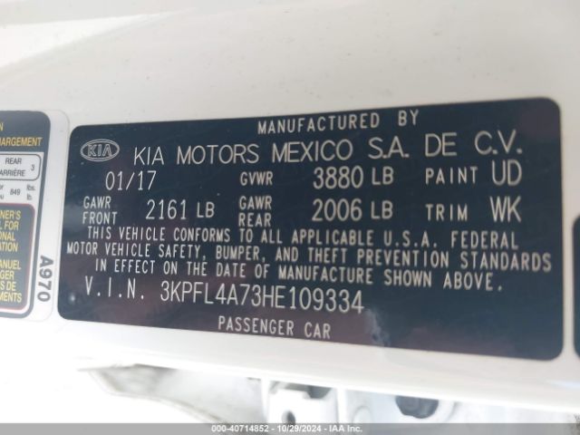 3KPFL4A73HE109334 KIA FORTE S